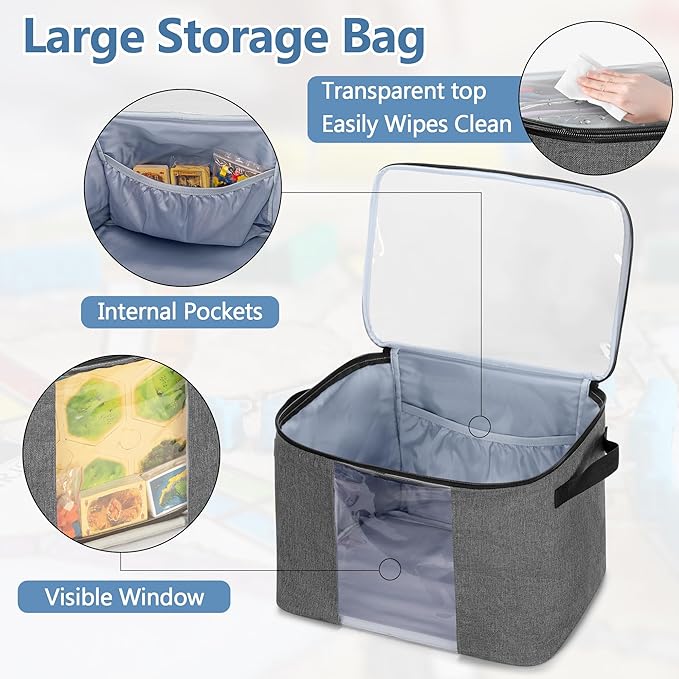 Rexmica Board Game Storage Bag with 6pcs Zipper Bags, Board Game Organizer and Storage with Cover for Office Supplies, Puzzles, Toys, Building Blocks, Craft Product, Educational Math Game Bag
