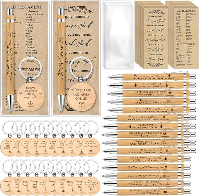 Lincia 20 Sets Christian Father's Day Birthday Gifts Bulk, Bible Verse Bookmarks Keychains with Bamboo Pens Religious Church Gifts Bulk for Men Ministry Bible Study Pastor Appreciation Church Events