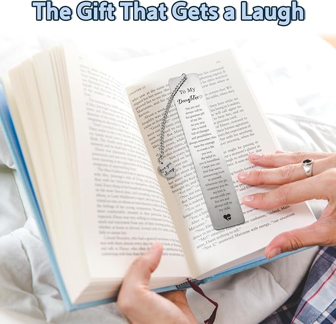 Stainless Steel Bookmark for Daughter, Kids & Teens from Dad or Mom- Inspirational Birthday, Christmas, Graduation or Back to School Gift for Daughter, Stepdaughter & Teen Girls