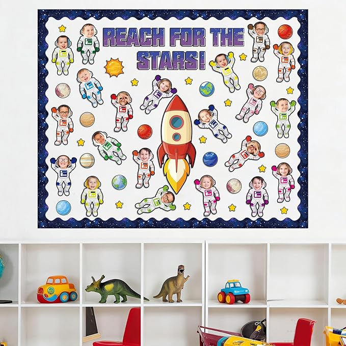 Outer Space Bulletin Board Decoration Set Space Themed Decor Back to Astronaut DIY Photo Craft Paper Cutouts Galaxy Borders Solar System Planet Spaceship Themed Party Supplies