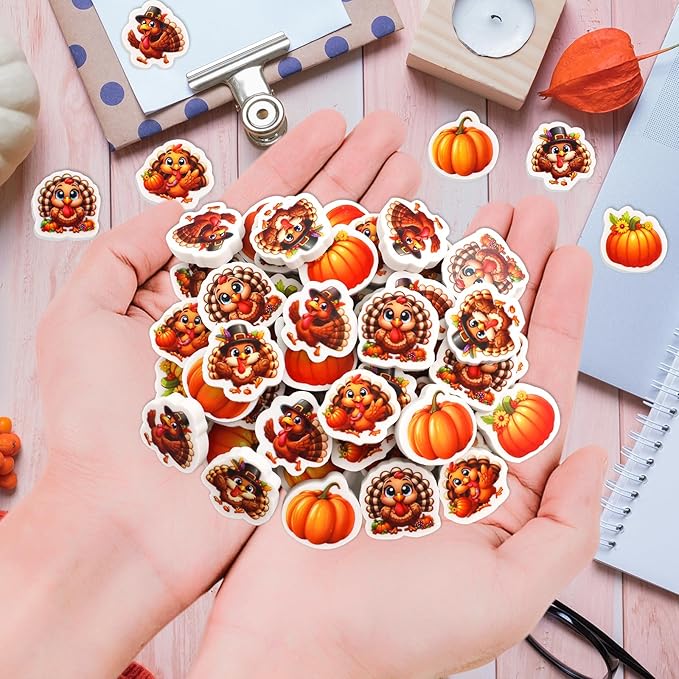 Ceiba Tree 60Pcs Thanksgiving Turkey Mini Erasers for Kids Bulk Pumpkin Pencil Erasers Stationery for Kids Student Classroom Prizes Homework Rewards Fall School Supplies