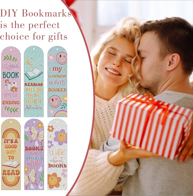 6PCS Kids Diamond Art Bookmarks Kit– DIY Reading Gifts for Classroom, Inspirational Quote Designs – Fun Art & Craft Activity for Boy and Girls