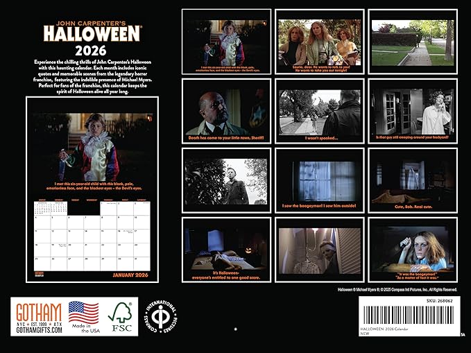 Halloween Calendar 2026 Michael Myers Gifts Monthly Wall Calender 12 Month | American Made In The USA