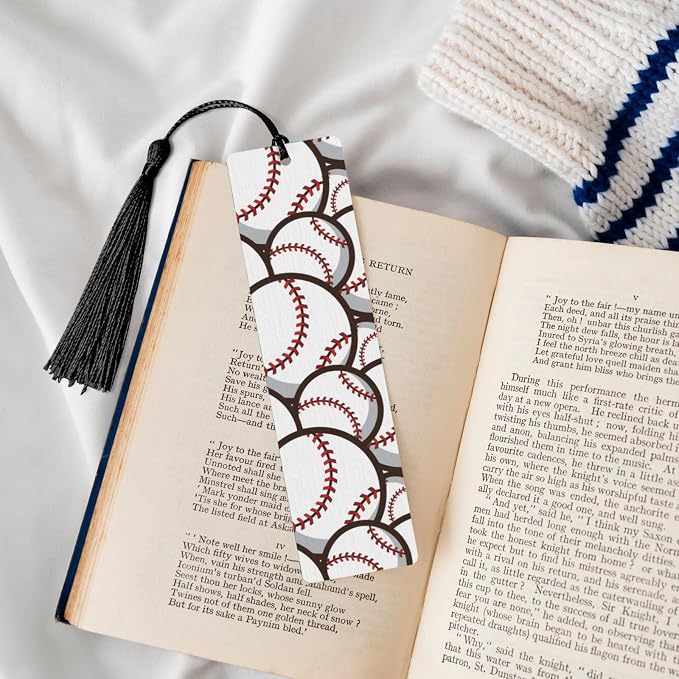 Baseball Ball 5pcs Wood Bookmarks with Tassel for Planner Reading Book Lovers Accessory Readers Men Women 4.6 X 1.2 Inch
