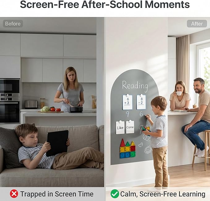 Magnetic Arch Wall Decal: Large 39.4"x23.6" Strong Adhesive Screen Free Chalkboard for Wall - Modern Playroom Decor & Homeschool Learning Station for Toddlers 1-4 & Kids 5-10 (Quiet Gray)