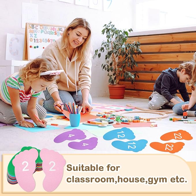 Outus 48 Pcs Carpet Feet Spots, Line up Sit Foot Spots for Classroom Floor, Carpet Markers for Teacher Supplies Classroom Rug, School Decoration(Rainbow Color)