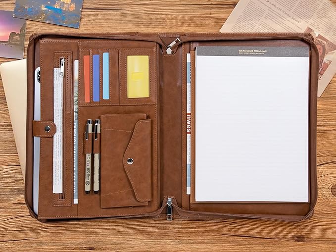 Free Name Engraved, Personalized Vegan Leather Padfolio for Men, Customized Leather Portfolio for Women, Portfolio Folder, Business Document Organizer for 13.3" iPad,Padfolio with A4 Notepad Holder