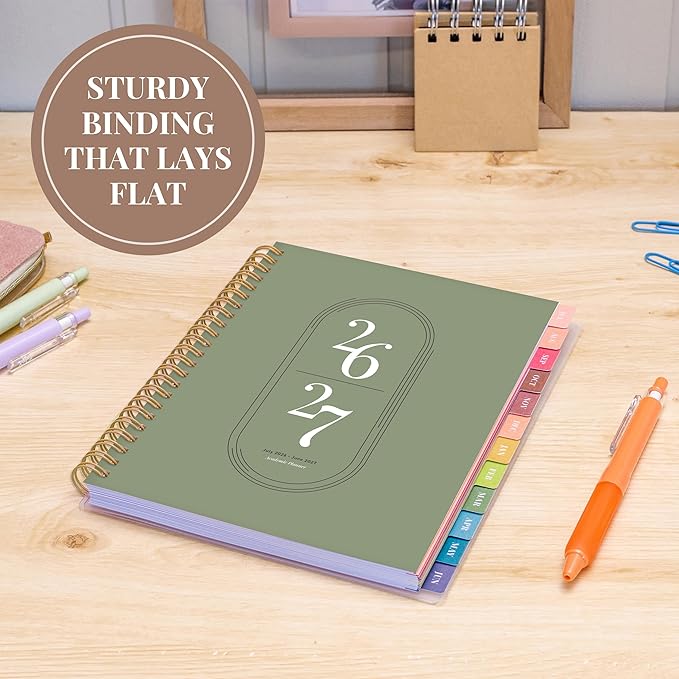 Rileys Academic Planner 2026-2027, Daily, Weekly & Monthly Planner, July 2026 - June 2027, Student Notes Pages, Twin-Wire Binding, Weekly Agenda for School & Work (8 x 6-Inches, Green)