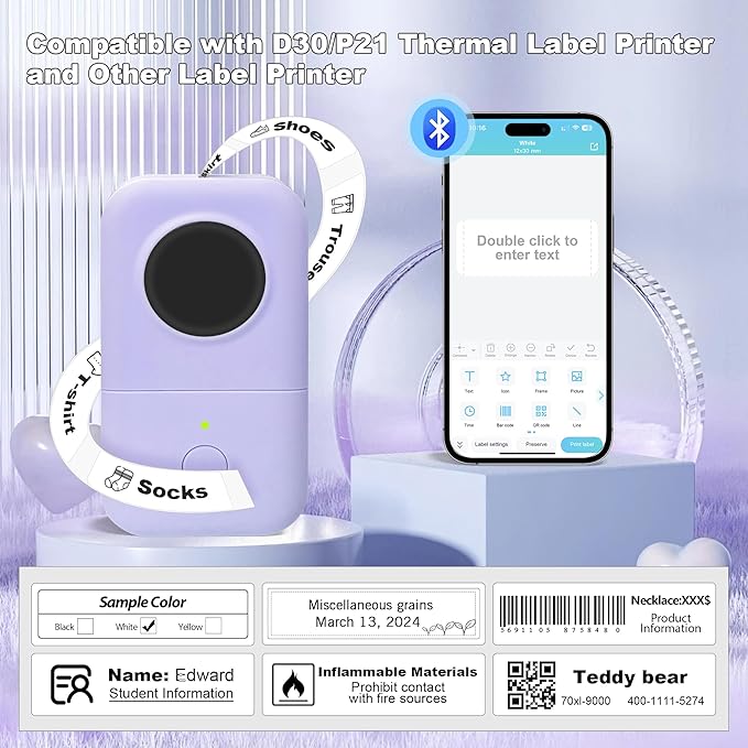 PARLAIM Label Maker Tape,14X50MM(1/2" X1 7/8") Thermal Label Stickers,Thermal self-Adhesive Label Compatible with D30 Label Maker,Thermal Label Paper for Home/Office/130pcs/Roll White