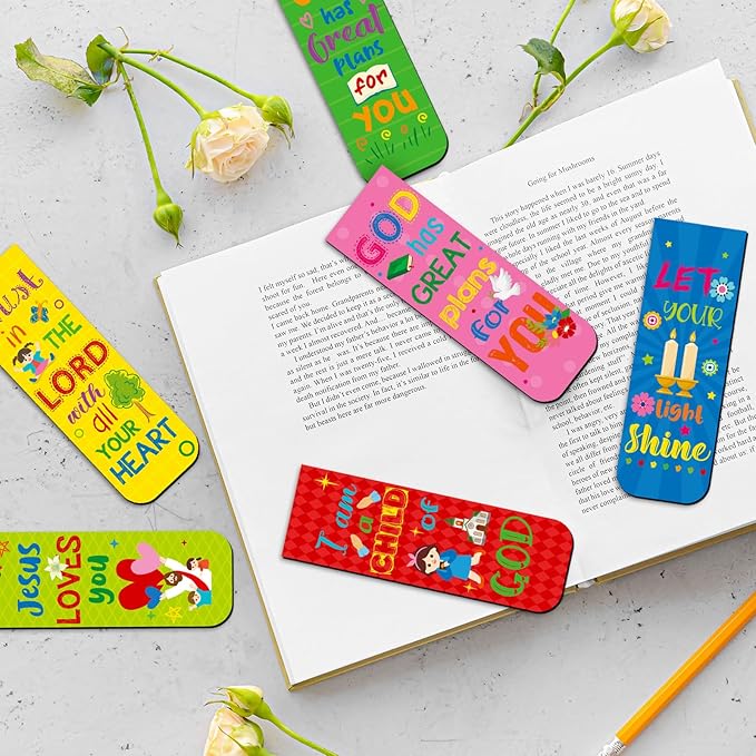Harloon 48 Pcs Christian Bookmarks Bible Verses Magnetic Bookmarks Religious Inspirational Book Clips Bible Scripture Magnets Christian Gifts for Sunday School Vbs Classroom Reward(Cute)