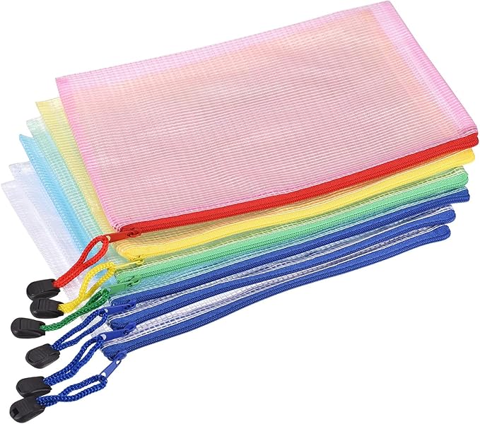 YOKIVE 6 Pack Mesh Zipper Bags, B5 Mesh File Pockets Plastic Document Pouch, Great for Office Appliances Travel Storage(Multicolor)