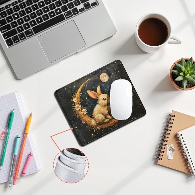 Vintage Witchy Easter Bunny Moon Mouse Pad, Fantasy Dark Celestial Floral Moon Mouse Pad for Home Office Computer Gaming Desk Accessories, 9.5x7.9 Inch