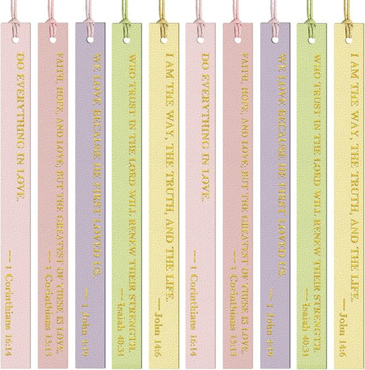 10PCS Leather Bookmark Bible Bookmarks for Reading Women Men Book Lovers Christian Gifts,Cute Page Markers Book Marks Religious Christian Bookmarks Inspirational Bible Verse Scripture (Warm-Toned-2)