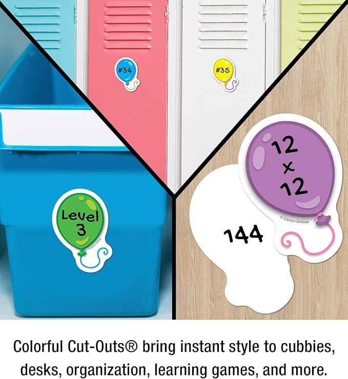 Carson Dellosa 36-Piece Balloon Cutouts, Colorful Cardstock Happy Birthday Bulletin Board Decorations for Party, Name Tags, Labels, and Classroom Decor
