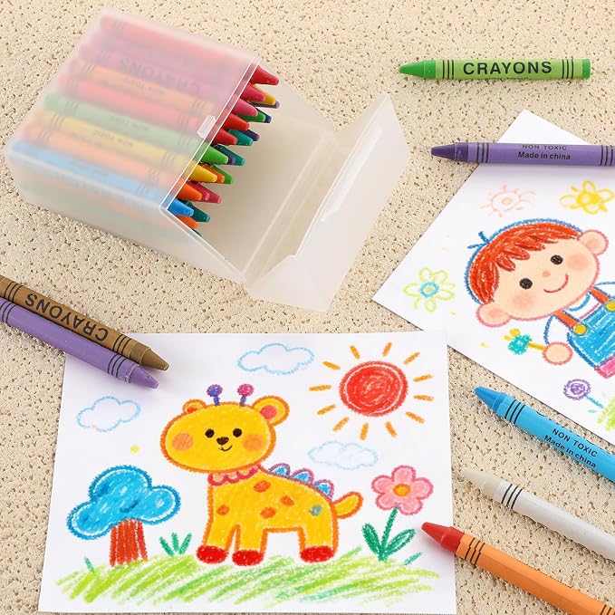 gisgfim 6 Pcs Plastic Clear Crayon Box Bulk Crayon Storage Organizer Stackable Holds 24 Crayons Boxes With Hinged Lid and Snap Closure for Pens School Office Supplies Organization
