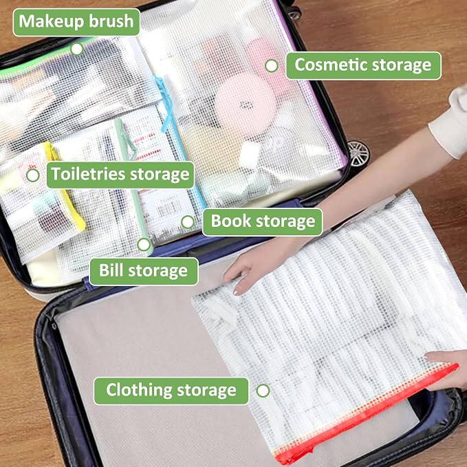 YOPCDJ 30pcs Mesh Zipper Pouch for Organization, Waterproof Zipper Pouches Colored PVC Travel Zipper Bags Clear Multipurpose Document Bags Suitable for Travel, School, Board Game and Office Supplies