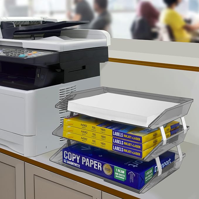 Acrimet Facility 3 Tier Letter Tray, Side Load, Letter Size/A4, Desktop File Organizer, Plastic (Clear Gray Color)