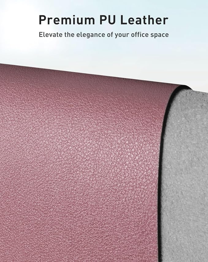 Aothia Faux Leather Desk Mat - Large Mouse Pad, Non-Slip PU Leather Blotter, Waterproof Writing Surface for Office and Home (Dark Pink, 63" x 17")