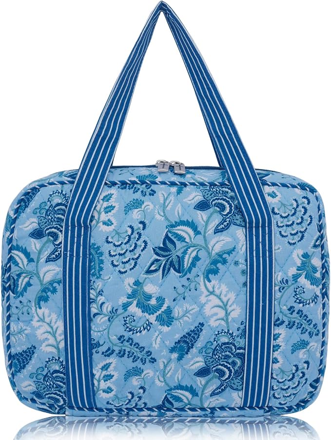 DIWI Quilted Cotton Bible Cover Bible Tote Book Bag Extra Large Sizes 11.25 X 8.25 X 2.75 Inches (XL, C2 Blue Memory)