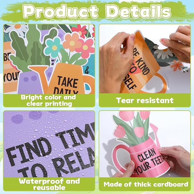 Spring Healthy Bulletin Board Set Spring Into Healthy Habits Classroom Decorations Colorful Flower Butterfly Flowerpot Paper Cutouts for School Party Nursery Chalkboard Home Office Wall Door Supplies
