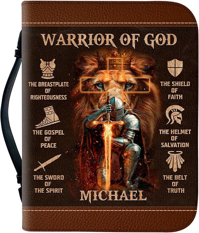 Personalized Man of God Bible Cover, God Says I Am Bible Case PU Leather, Bible Holder Handle Zipper, Faith Scripture with Name Case Bag, Religious Gifts for Church Christians Women Men (GOD-04)