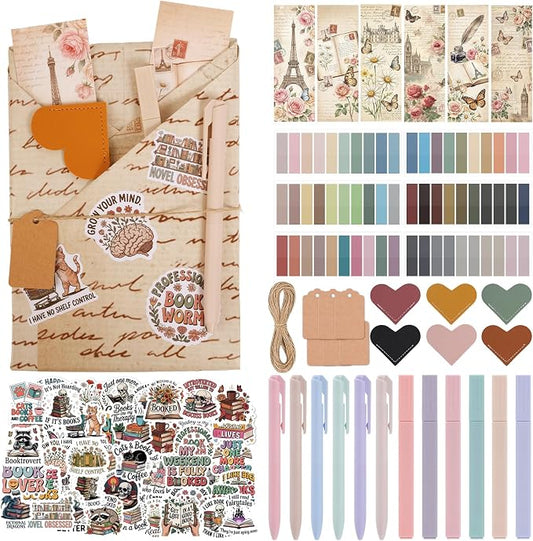 Blind Date with a Book Gift Box 6 Set Blind Book Date Gift Supplies Includes Kraft Paper Tags Bookmark Pens Stickers for Women Book Lover Club Librarian Bookish Reader Gifts (Retro)