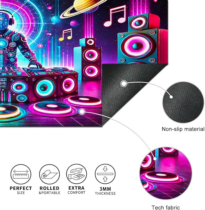 HOMETITUTE Large Mouse Pad 31.5 x 11.8 Inch Neon DJ Music Desk Mat Extended Keyboard Mousepad Non Slip Waterproof Gaming Desk Pad Futuristic Party Design for Home Office