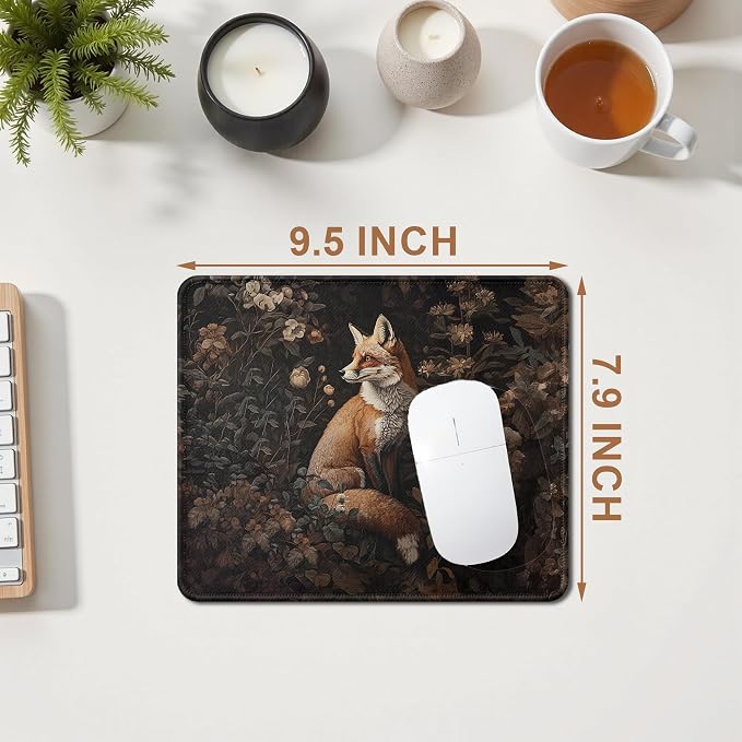 Vintage Moody Floral Fox Mouse Pad, Fox Lover Gifts, Dark Cottagecore Botanical Forest Animal Mouse Pad for Home Office Dorm Computer Laptop Desk Accessories, 9.5x7.9 Inch