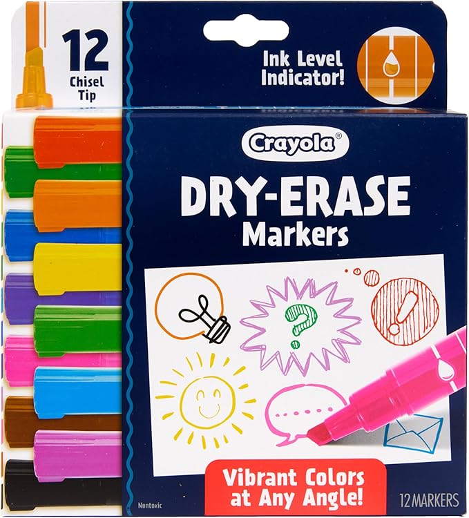 Crayola Take Note Dry Erase Markers for School (12ct) Teacher Classroom Supplies, Chisel Tip Whiteboard Markers, Spring Crafts, Low Odor