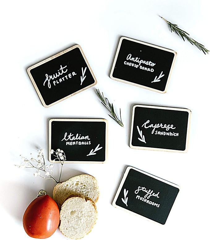 Mini Chalkboard Signs for Food, 18 Pack Framed Small Chalk Boards with Stand Including 3 White Chalk Sticks, Food Party Label Tags, Wedding Buffet Cheese Candy Table Supplies