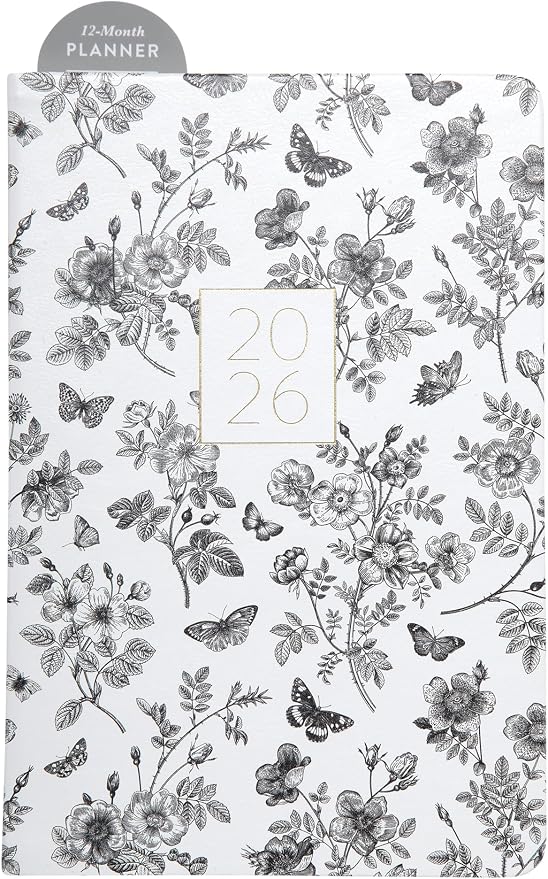 WORLD TRAVELER 2026 Planner - 6x8 Inch Weekly and Monthly Calendar Planner Agenda Book with Bookmark & Ribbon for School and Office, Size 6X8, Multi Textured Garden