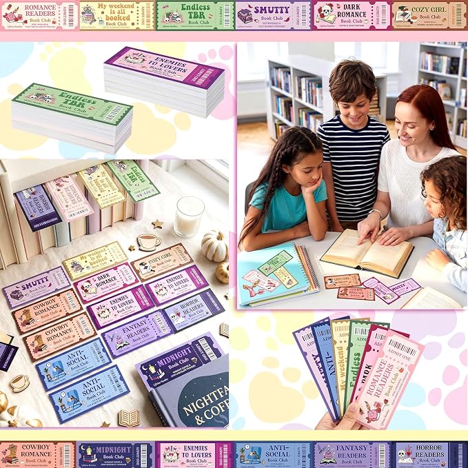 Faccito 240 Pcs Funny Bookmarks Gift Bulk 5.9 x 2.4 Inches Book Club Gift Bookish Gifts Reading Tracker for Women Book Lover Teacher Library Party School Library(Halloween Ticket)