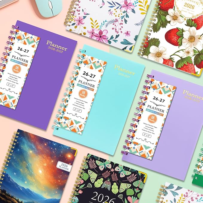 18 Month Planner 2026-2027, Weekly & Monthly & Daily Planner from Jan 2026 - Jun 2027, Planner Spiral Bound Academic Agenda Planning Organizer with 100GSM Thick Paper, A5 Size, Light Purple