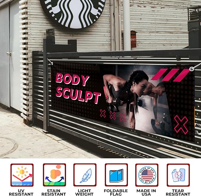 Body Scullpt Large Banners and Signs for Outdoor by Mavis Printing-Polyester Banner with 4 Holes for Easy Hang Indoor & Outdoor|4x1 Feet HD Print Sign to Promote Church| Made in USA
