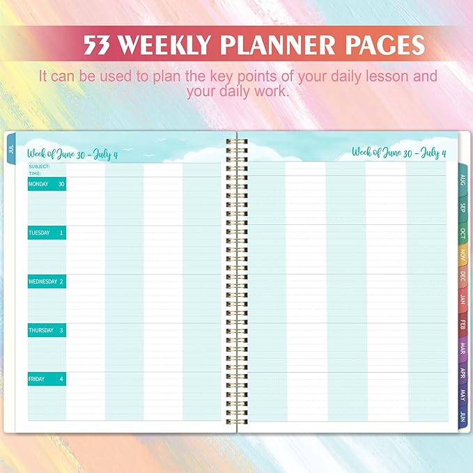 Teacher Planner 2026-2027 - 2026-2027 Weekly & Monthly Lesson Plan Book with Colorful Tabs, July 2026 - June 2027, 9" x 11", Academic Planner 2026-2027 with Twin-Wire Binding for Teachers - Watercolor