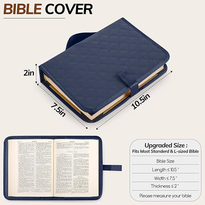 Large Bible Bag with Bible Cover Case for Women,Color-Blocking Bible Carrying Case,Church Tote Bag with Shoulder Strap for Bible Study Supplies,Christian Gifts for Women（Blue）