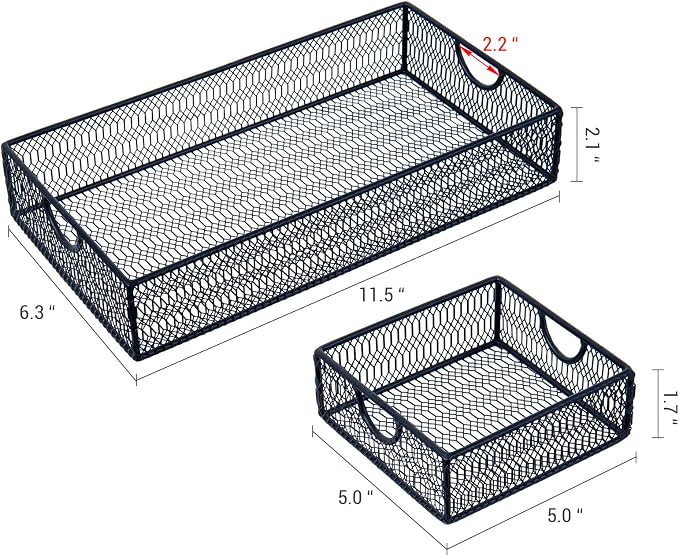 MyGift Modern Geometric Diamond Pattern Black Metal Wire Tabletop Organizer Trays, Office Desk Supplies Nesting Bins, Makeup Accessories Drawer Storage, 3 Piece Set