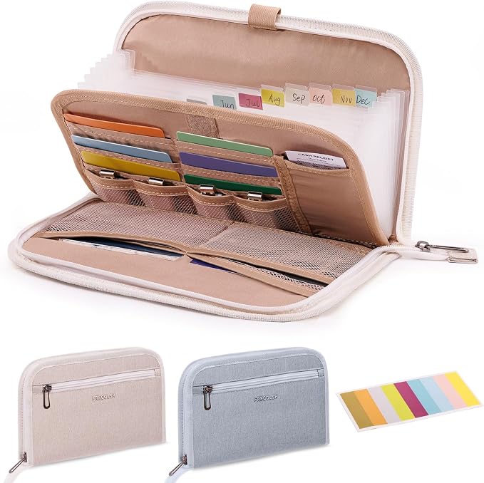 Receipt Organizer with 12 Pockets 10x6 Receipt Holder Organizer - Small Accordion File Organizers - Cash Organizers for Travel, Business, Gift