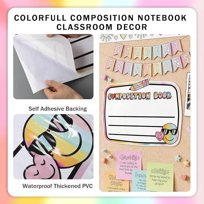 Gueevin 4 Pcs Large 23 * 16.5 inch Composition Book Cutouts Composition Notebook Bulletin Board Trim for Classroom Door First Day of School Wall Windows Porch Sign(Color)