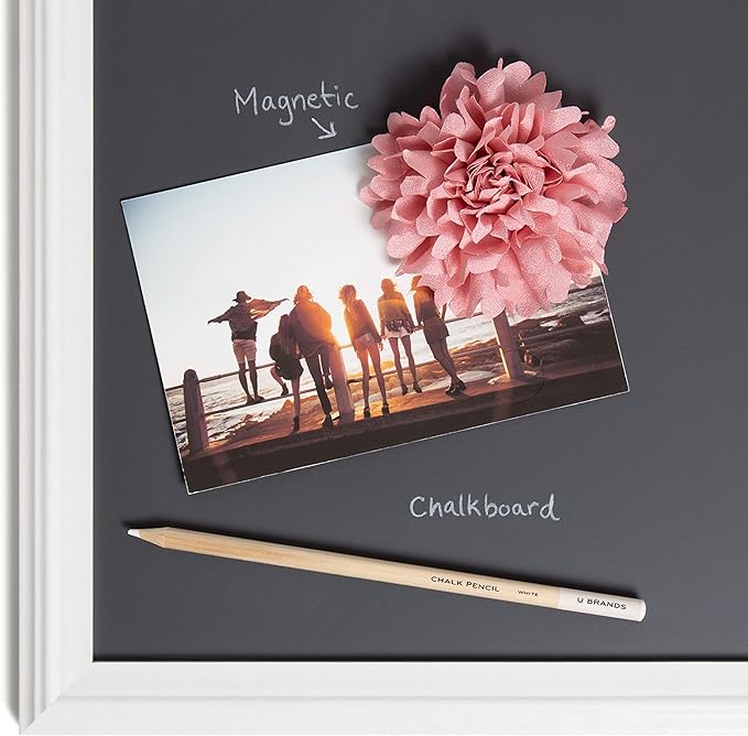 U Brands Magnetic Chalkboard with Decorative Frame, Office Supplies, Includes Magnets and Chalk Pencils, 11” x 14”