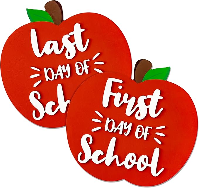 CJiangpo First and Last Day of School Board - Double Sided Back to School Sign, Apple Shape Reversible 1st Day of Preschool Kindergarten Chalkboard Photo Props Supplies for Kids