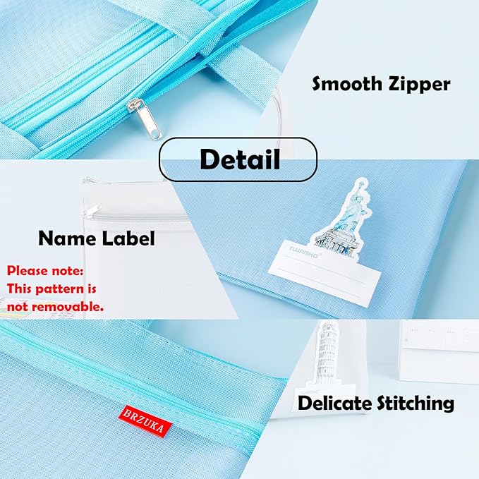 Mesh Zipper Pouch 11x13.7 in, A4 Double Pocket Waterproof File Bag with Handle, Document Storage for School/Travel/Office/Cross Stitch/Puzzle (Blue)