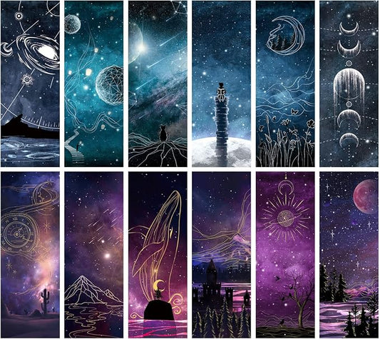 Anseal 60 PCS Cool Space Starry Night Bookmark, Bookmarks for Book Lovers, Bulk Bookmarks for Men, Unique Book Mark for Boys, Girls, Students, Classroom Gifts, School Prize, Reading Present