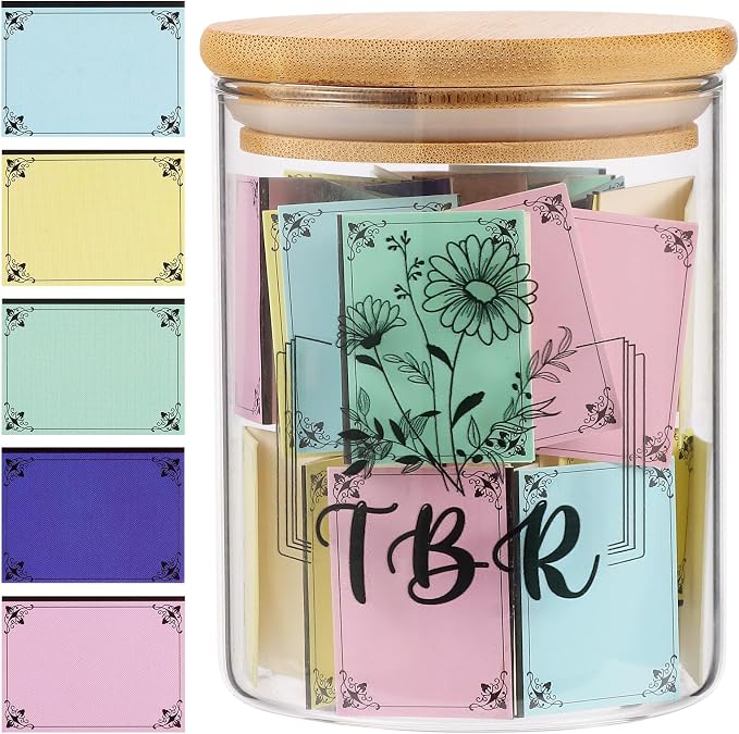 TBR Jar Gifts for Book Lovers Reading Accessories To Be Read List Jar with 100 Colorful Notes Bookish Bookworm Gift for Book lover (Style 1)