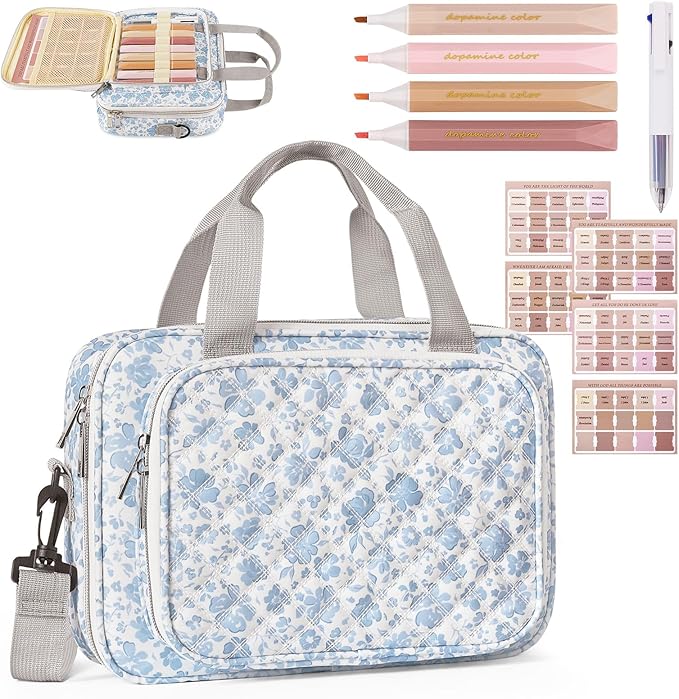Play Tailor Bible Cover Case for Women Large Bible Bag Carrying Case Study Supplies Accessories with Tabs, Highlighters and Adjustable Shoulder Belt for Girls, Blue