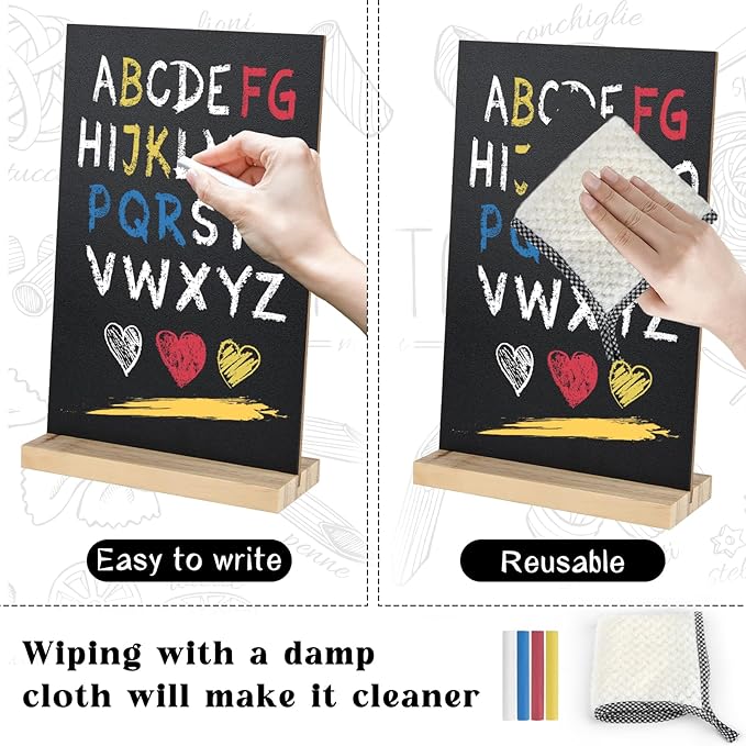 1 Pack Chalkboard 5.1x7.9 inch Small Chalkboard Sign with Wood Base Double-Sided Message Boards Menu Chalk Board Stand for Kitchen Wedding Bar Restaurant