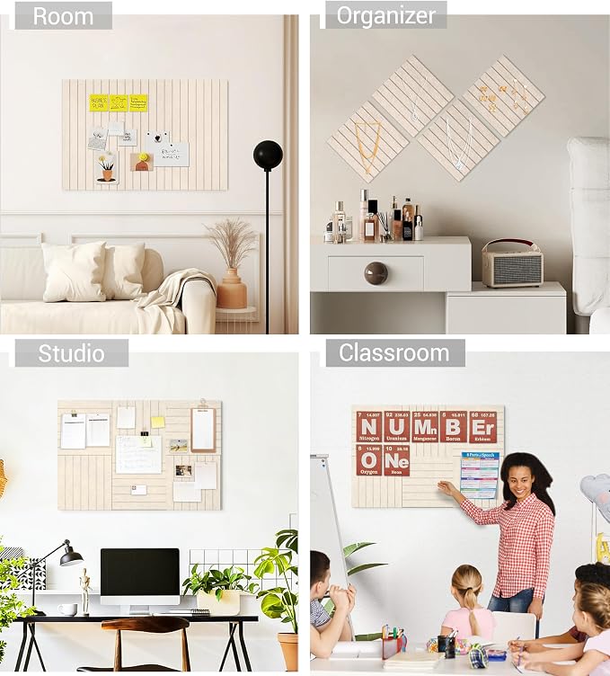1/2" Thick Cork Board for Office, 6 Pack Felt Wall Tiles -28"x18" with Safe Adhesive Tabs, Large Bulletin Board, Push Pin Board Organizer Wall - Beige
