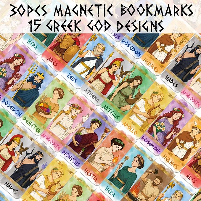Greek Mythology Magnetic Bookmarks, 30pcs Olympian Gods Magnetic Page Clips Bookmarks, Greek Gods Page Marker Clips, Htabiol Greek Mythology Gifts, Suit for Percy Jackson Party, Camp Half Blood Party
