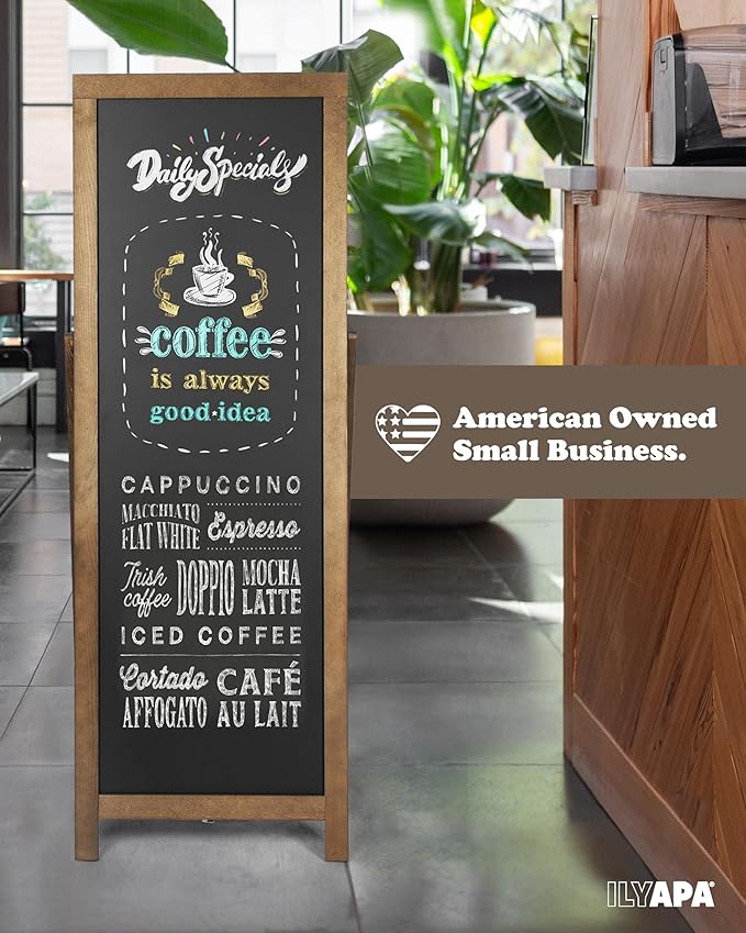 Ilyapa Chalk Board Sign Board 46" x 18" Brown Large Reversible Chalkboard Signs Outdoor Menu Boards for Restaurant, A-Frame Sandwich Sidewalk Signs for Businesses, Food Truck Party or Wedding