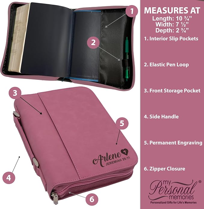 Personalized Bible Cover Holder Case with Carrying Handle for Men and Women (Pink)